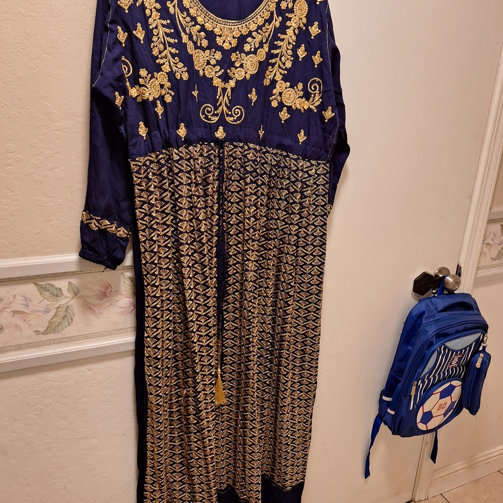 Elegant Navy and Gold Embroidered Dress
